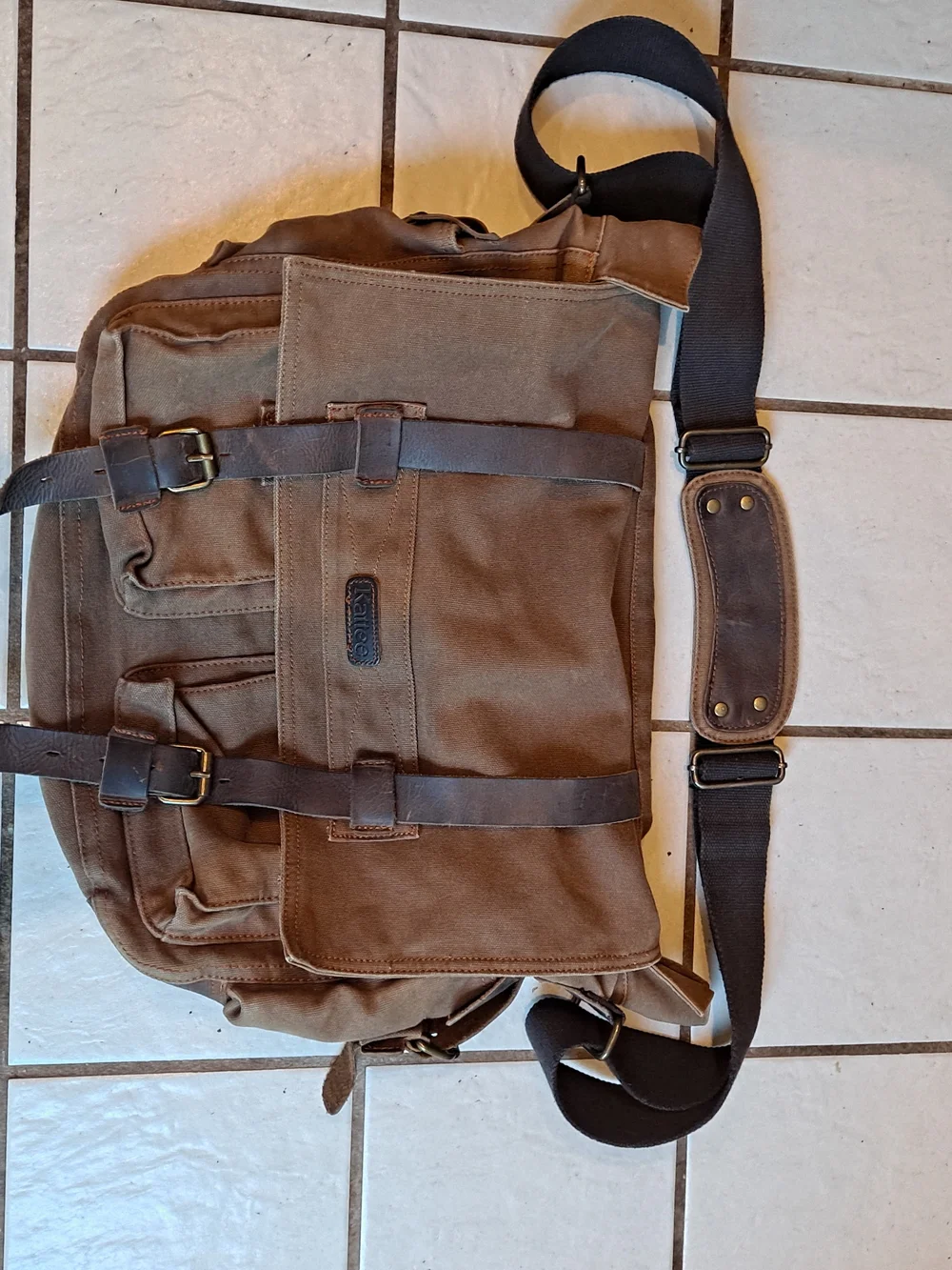Waxed Canvas Messenger Bag for Men - Tan